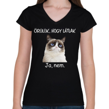 PRINTFASHION Örülök, hogy látlak - Női V-nyakú póló - Fekete női póló