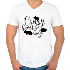 PRINTFASHION Őrült hörcsögös hölgy - Férfi V-nyakú póló - Fehér