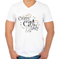 PRINTFASHION Őrült macskás hölgy - Férfi V-nyakú póló - Fehér