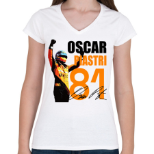 PRINTFASHION Oscar Piastri - Női V-nyakú póló - Fehér női póló