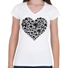 PRINTFASHION Otthon - Női V-nyakú póló - Fehér