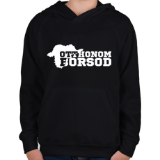 PRINTFASHION Otthonom Borsod (fehér)  - Gyerek kapucnis pulóver - Fekete
