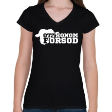 PRINTFASHION Otthonom Borsod (fehér)  - Női V-nyakú póló - Fekete