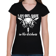 PRINTFASHION Owl alone - Női V-nyakú póló - Fekete
