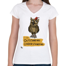 PRINTFASHION Owl Outstanding - Női V-nyakú póló - Fehér női póló