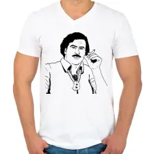 PRINTFASHION Pablo Escobar - Férfi V-nyakú póló - Fehér férfi póló
