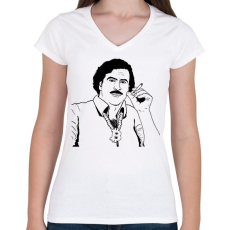 PRINTFASHION Pablo Escobar - Női V-nyakú póló - Fehér