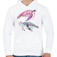 PRINTFASHION Painted Turtles - Férfi kapucnis pulóver - Fehér férfi pulóver, kardigán