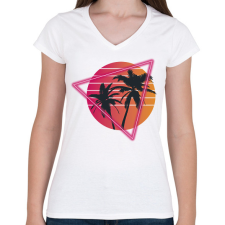PRINTFASHION Pálmafák - Női V-nyakú póló - Fehér női póló
