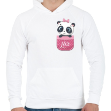 PRINTFASHION Panda a zsebben - Férfi kapucnis pulóver - Fehér férfi pulóver, kardigán