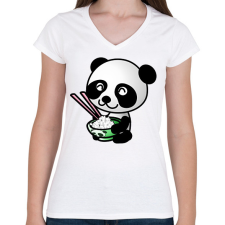 PRINTFASHION Panda diétázik - Női V-nyakú póló - Fehér női póló