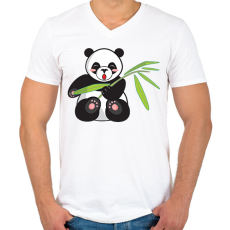 PRINTFASHION Panda - Férfi V-nyakú póló - Fehér