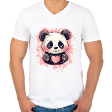 PRINTFASHION Panda - Férfi V-nyakú póló - Fehér férfi póló