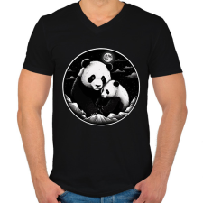 PRINTFASHION panda - Férfi V-nyakú póló - Fekete férfi póló