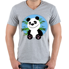 PRINTFASHION panda - Férfi V-nyakú póló - Sport szürke férfi póló