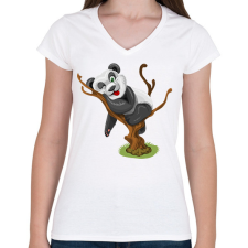 PRINTFASHION Panda jóga - Női V-nyakú póló - Fehér női póló
