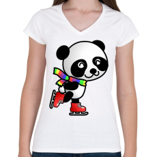 PRINTFASHION Panda korcsolyázik  - Női V-nyakú póló - Fehér