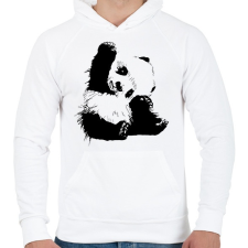 PRINTFASHION Panda maci - Férfi kapucnis pulóver - Fehér férfi pulóver, kardigán