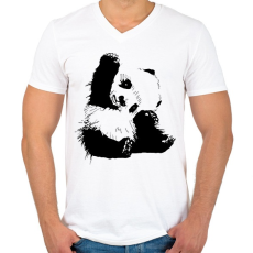 PRINTFASHION Panda maci - Férfi V-nyakú póló - Fehér