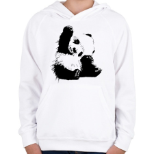 PRINTFASHION Panda maci - Gyerek kapucnis pulóver - Fehér gyerek pulóver, kardigán