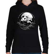 PRINTFASHION panda - Női kapucnis pulóver - Fekete női pulóver, kardigán