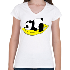 PRINTFASHION Panda pihen - Női V-nyakú póló - Fehér