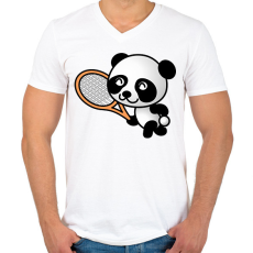 PRINTFASHION Panda teniszezik - Férfi V-nyakú póló - Fehér