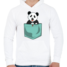 PRINTFASHION Panda zsebben - Férfi kapucnis pulóver - Fehér férfi pulóver, kardigán