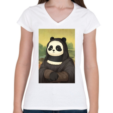 PRINTFASHION PandaLisa - Női V-nyakú póló - Fehér női póló