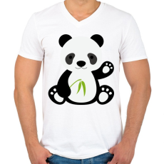 PRINTFASHION Pandás póló - Férfi V-nyakú póló - Fehér