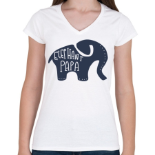 PRINTFASHION Papa elefánt - Női V-nyakú póló - Fehér női póló