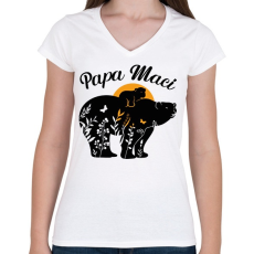 PRINTFASHION Papa maci - Női V-nyakú póló - Fehér