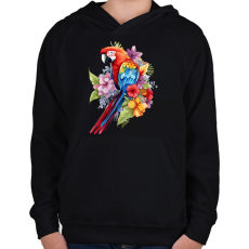 PRINTFASHION Papagáj  - Gyerek kapucnis pulóver - Fekete