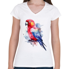 PRINTFASHION Papagáj - Női V-nyakú póló - Fehér