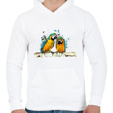PRINTFASHION Papagájok - Férfi kapucnis pulóver - Fehér férfi pulóver, kardigán