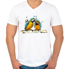 PRINTFASHION Papagájok - Férfi V-nyakú póló - Fehér férfi póló