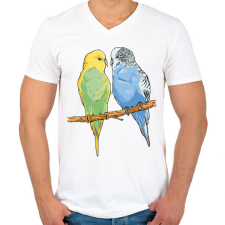 PRINTFASHION Papagájok - Férfi V-nyakú póló - Fehér férfi póló