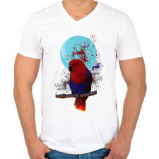 PRINTFASHION papagály és kékhold - Férfi V-nyakú póló - Fehér férfi póló