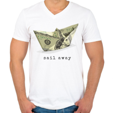 PRINTFASHION Papírcsónak pénzből - Férfi V-nyakú póló - Fehér férfi póló