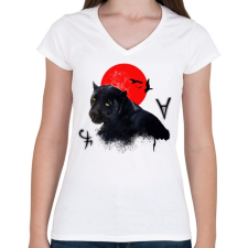PRINTFASHION Párduc és vérhold - Női V-nyakú póló - Fehér női póló