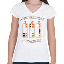 PRINTFASHION parhuzamos-parkolas-2-brown-orange - Női V-nyakú póló - Fehér női póló