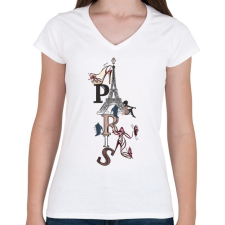 PRINTFASHION paris - Női V-nyakú póló - Fehér női póló