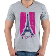 PRINTFASHION Párizs - Férfi V-nyakú póló - Sport szürke