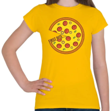 PRINTFASHION Páros póló - First bite pizza - Női póló - Sárga női póló