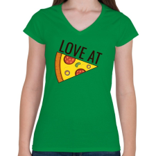 PRINTFASHION Páros póló - Love at Pizza - Női V-nyakú póló - Zöld női póló