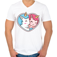 PRINTFASHION Páros unikornis - Férfi V-nyakú póló - Fehér férfi póló