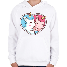 PRINTFASHION Páros unikornis - Gyerek kapucnis pulóver - Fehér