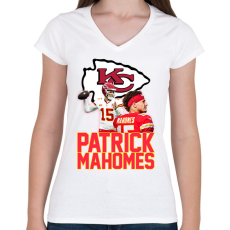 PRINTFASHION Patrick Mahomes - Női V-nyakú póló - Fehér