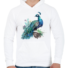 PRINTFASHION páva - Férfi kapucnis pulóver - Fehér férfi pulóver, kardigán