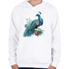 PRINTFASHION páva - Gyerek kapucnis pulóver - Fehér